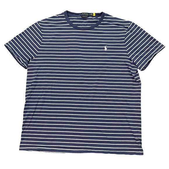 Polo Ralph Lauren Men’s Striped T-Shirt Cotton Crew Custom Slim Fit sz XL Blue - Picture 1 of 11